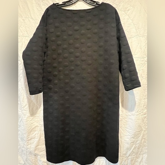 Joan Vass Women's Chic Black 3/4 Sleeve Textured Dot Shift Dress Sz:MP/1P - Picture 6 of 10